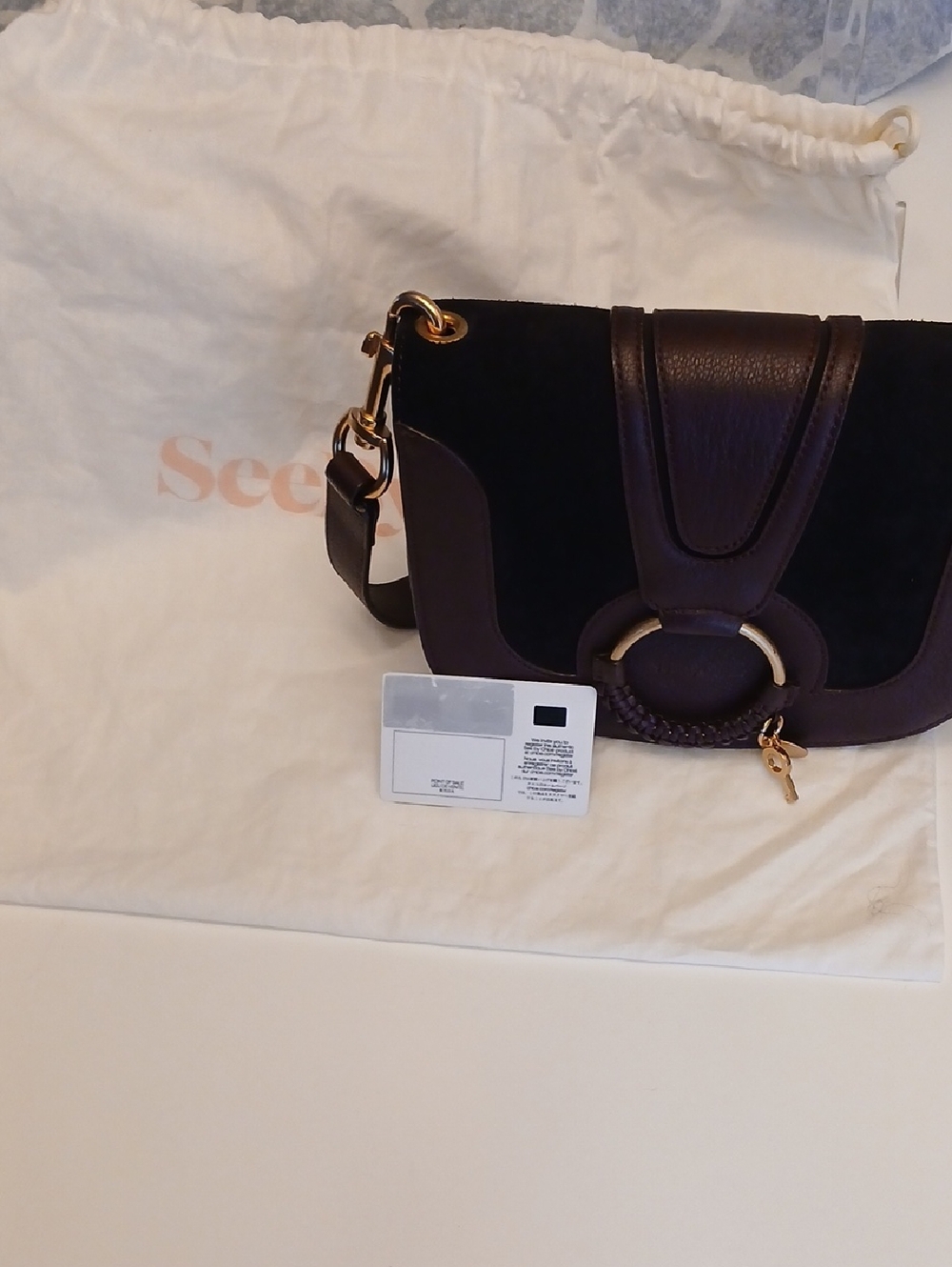 See By Chloe Black and Chocolate Brown Leather Crossbody Bag with Gold Hardware